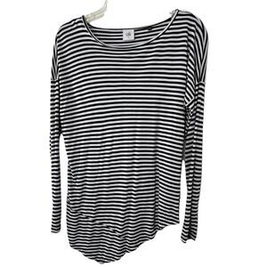 CABI Long Sleeve Boat Striped Asymmetrical Hem Tee Shirt Blue‎ White Size Small